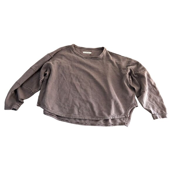 We the Free People Long Sleeve Thermal Pullover Cropped Top Women's Small - Picture 1 of 10